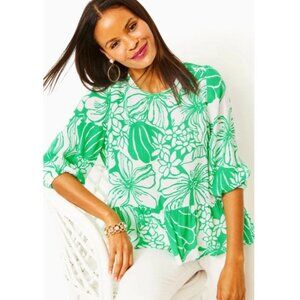Lilly Pulitzer Aramea 3/4 Sleeve Top Spearmint Oversized Kiss My Tulips Size S